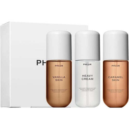 Phlur Sweet Skin Trio set front view showing three travel size bottles