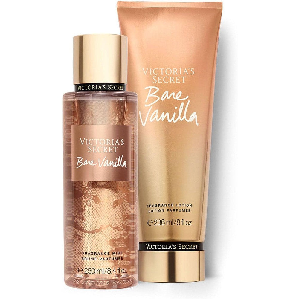 Victoria's Secret Bare Vanilla fragrance mist and lotion set front view display