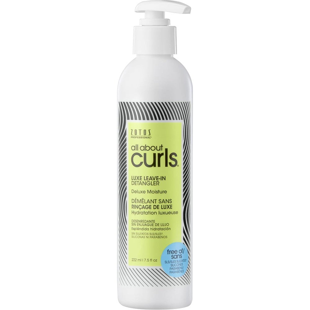 All About Curls Luxe Leave In Detangler front view pump bottle packaging