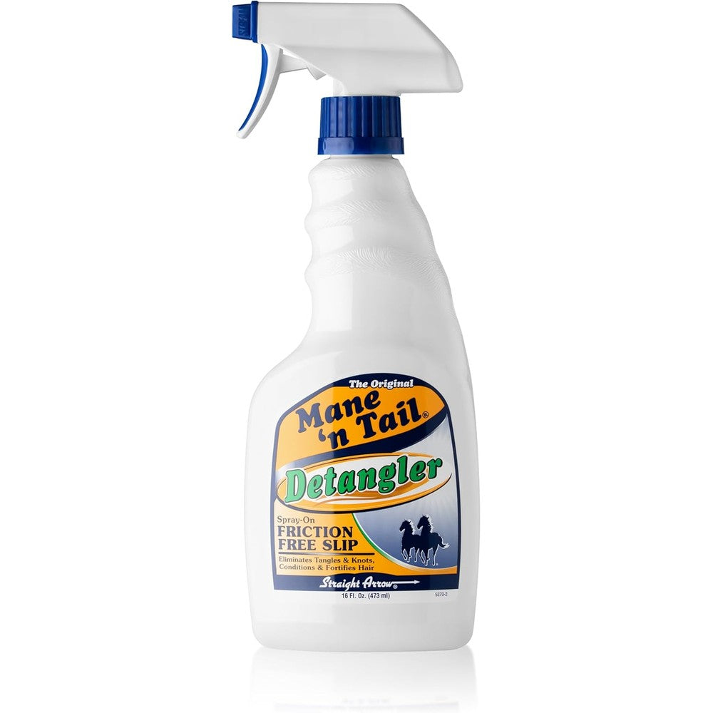 Mane 'n Tail Detangler spray bottle front view with blue trigger nozzle