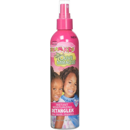 African Pride Dream Kids Olive Miracle Detangler front view 8 Ounce bottle.