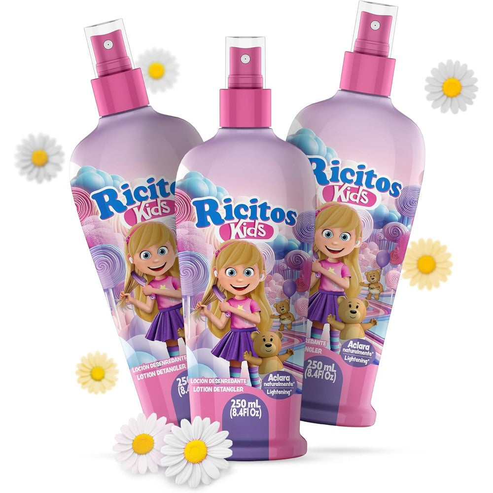 Grisi Ricitos Kids Chamomile Hair Lotion front view pack of three bottles for kid hair care