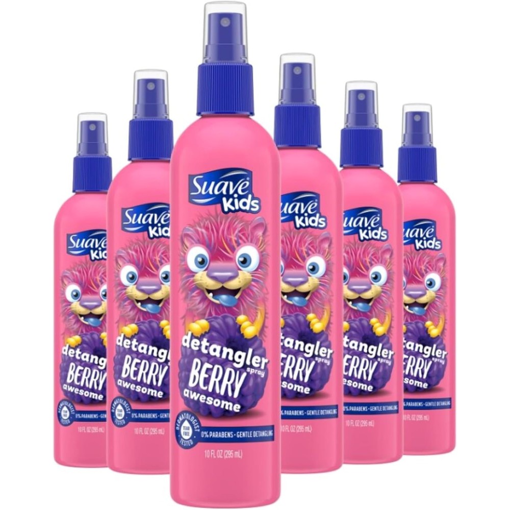 Suave Kids Detangler Spray Berry Awesome front view pack of six hair styling essentials