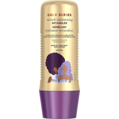 Pantene Gold Series Miracle Moisturizing Detangler front view bottle for curly hair care