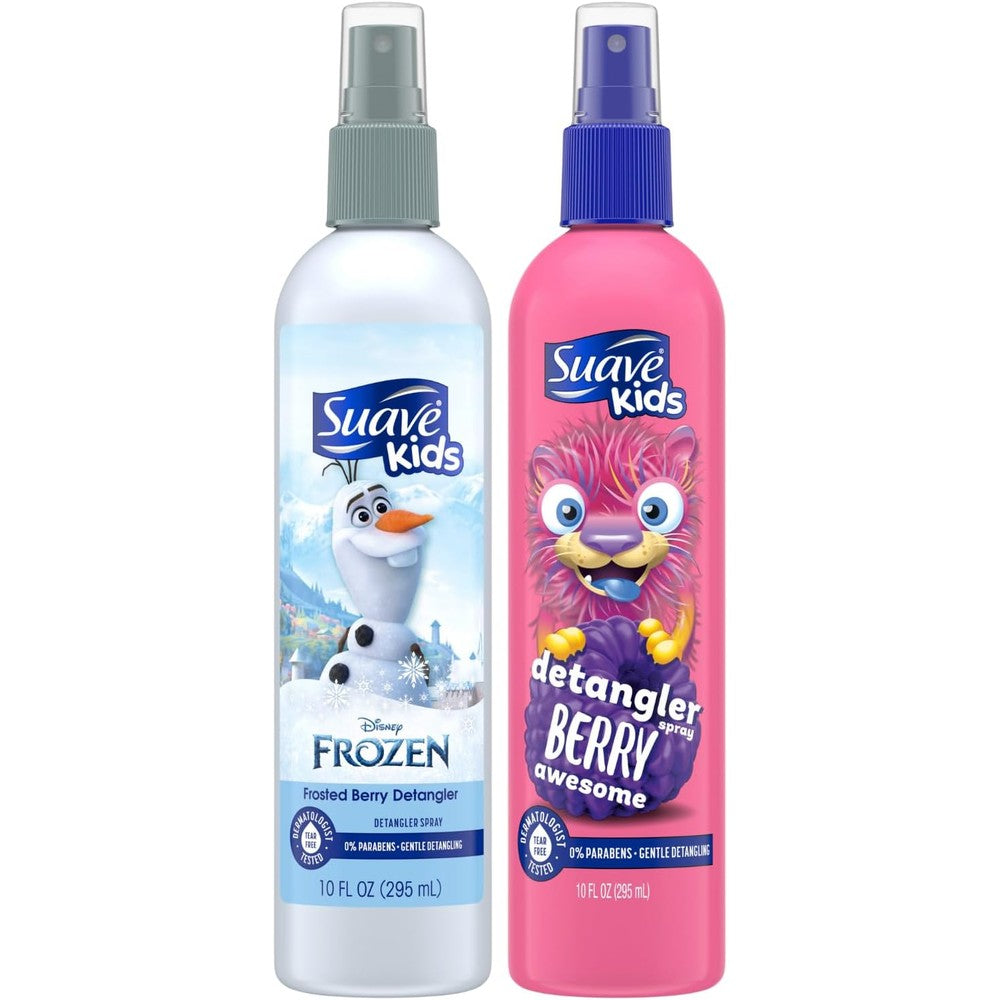 Suave Kids Detangler Spray Variety Two Pack front view showing Berry Awesome and Frozen Frosted Berry bottles