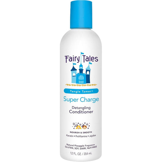 Fairy Tales Tangle Tamer Super Charge Detangling Conditioner front view for kids hair care.