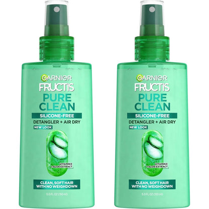 Garnier Fructis Pure Clean Detangler And Air Dry Spray front view showing twin pack packaging