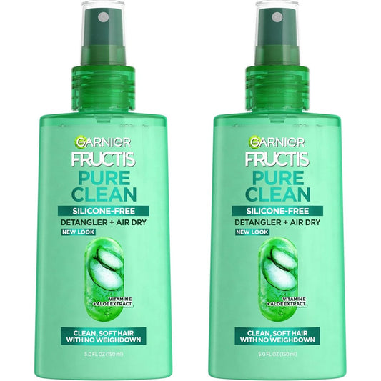 Garnier Fructis Pure Clean Detangler And Air Dry Spray front view showing twin pack packaging