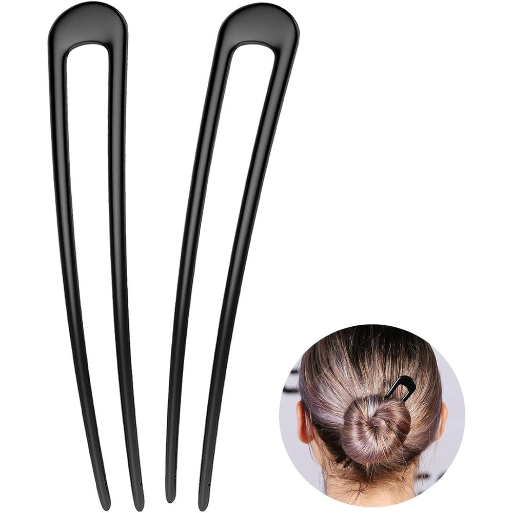 HYFEEL French Hair Pins Metal Hair Fork front view matte black finish