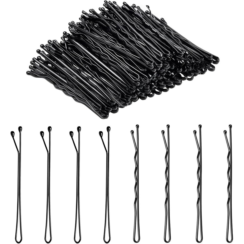 DTDNZKN 100 Pieces Black Bobby Pins front view showing the wavy design packaging.
