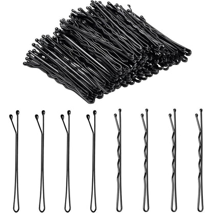 DTDNZKN 100 Pieces Black Bobby Pins front view showing the wavy design packaging.
