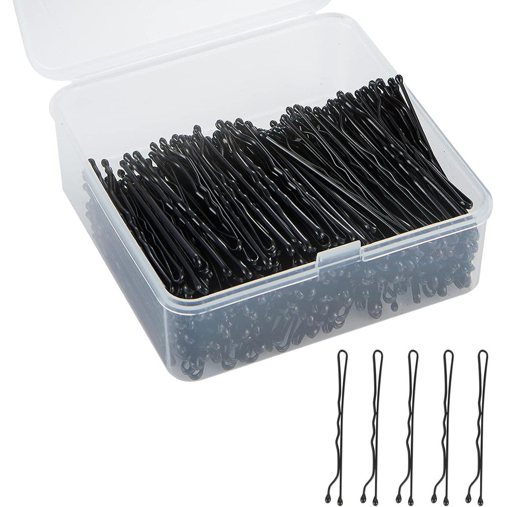 Purplesky black bobby pins front view in clear plastic storage case