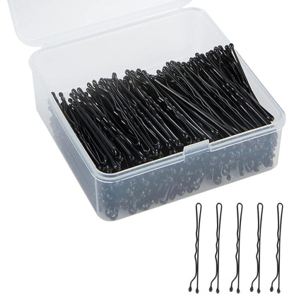 Purplesky black bobby pins front view in clear plastic storage case