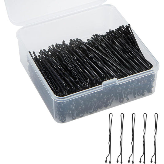 Purplesky black bobby pins front view in clear plastic storage case