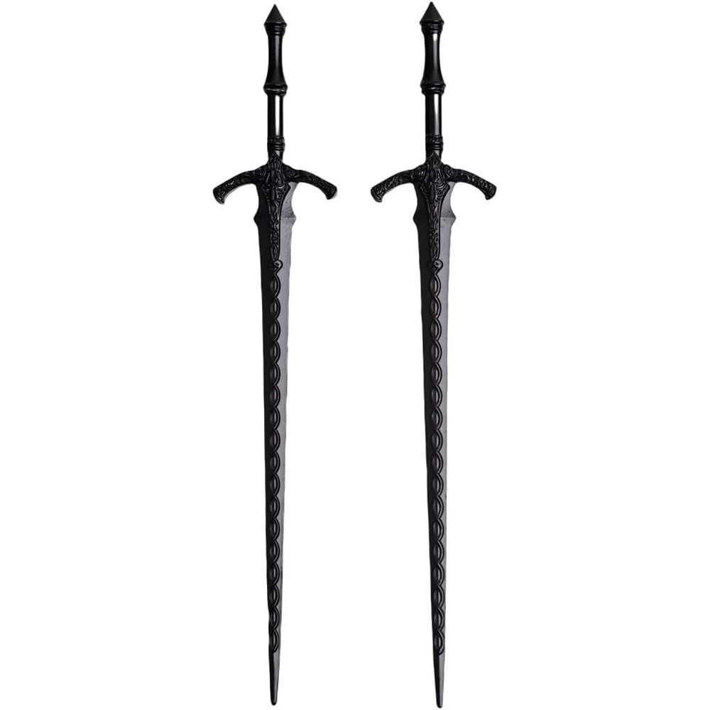 LANGHONG retro viking hair sticks front view of two black metal sword pins for women