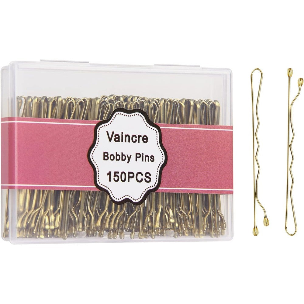 Vaincre Blonde Bobby Pins front view of bulk pack in clear storage case