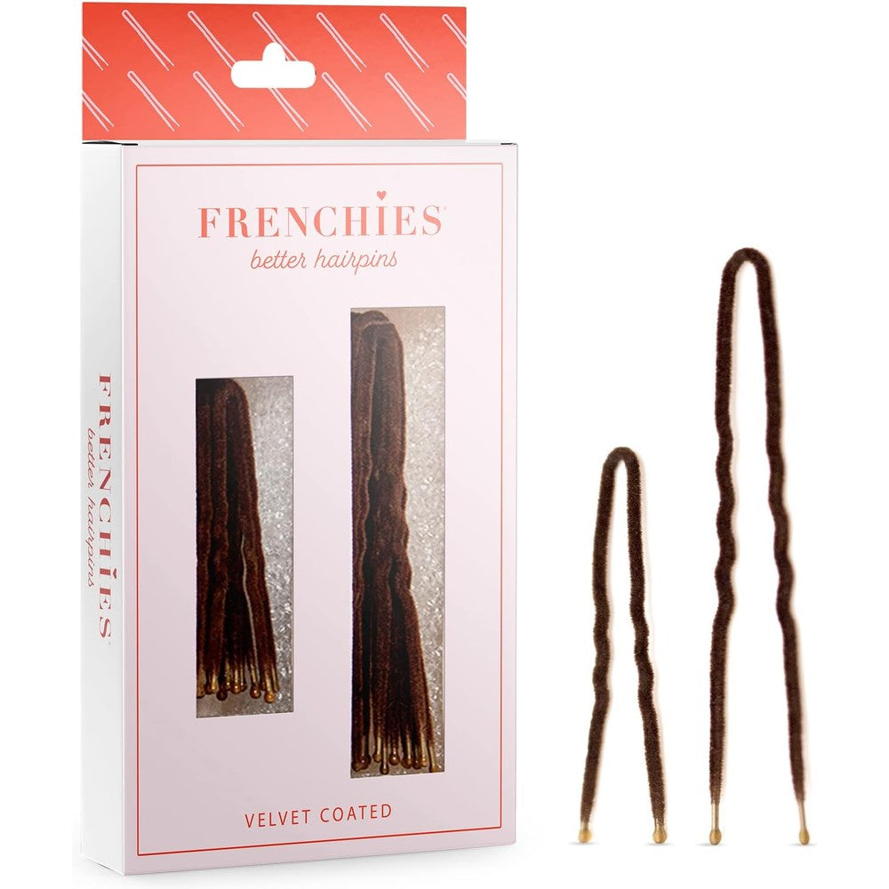 Frenchies French Twist Hair Pin packaging front view showcasing brown velvet coated pins.