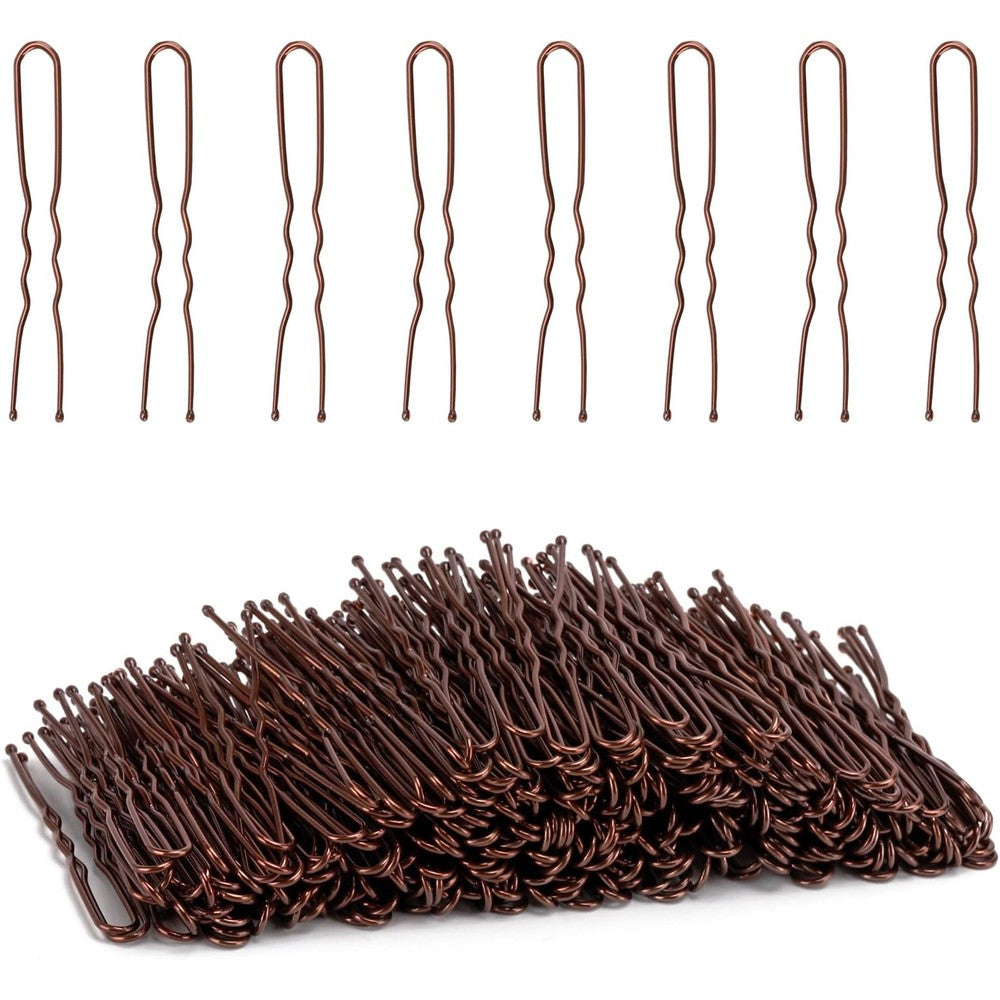 Tbestmax U shaped bun hair bobby pins pack front view showing brown finish metal grips for secure hairstyling.