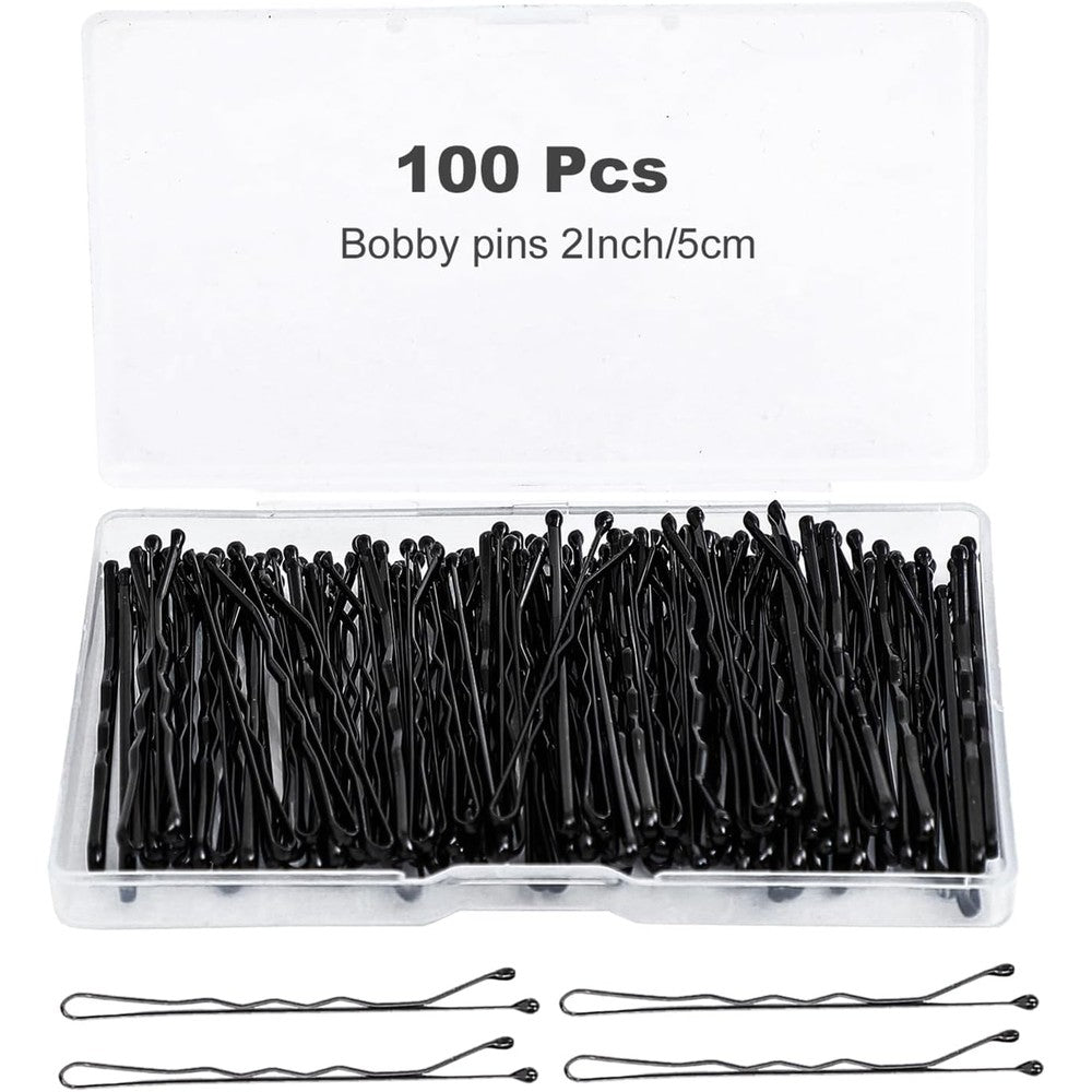 Zuolabty 100 pieces black bobby pins kit front view with clear storage box
