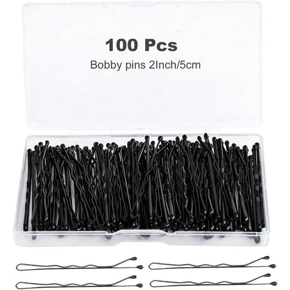 Zuolabty 100 pieces black bobby pins kit front view with clear storage box