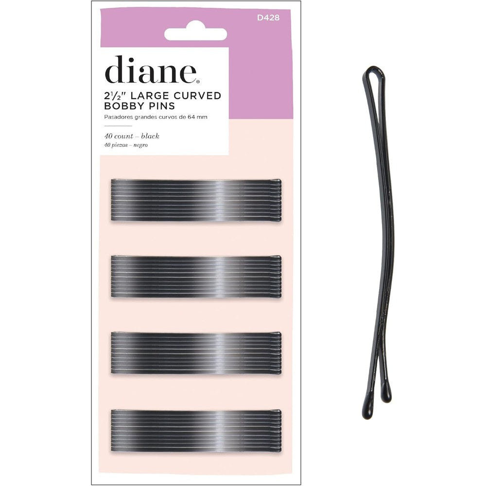 Diane curved jumbo bobby pins black 40 count package front view