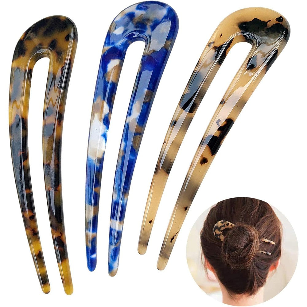 HYFEEL French Hair Forks front view showing classic tortoise shell and blue U-shaped design.