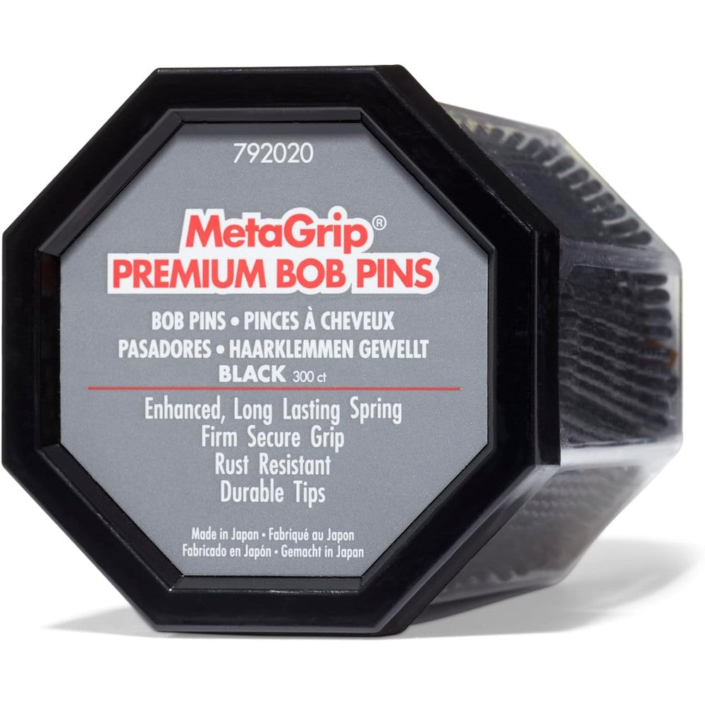 MetaGrip black premium bobby pins 300 count container front view