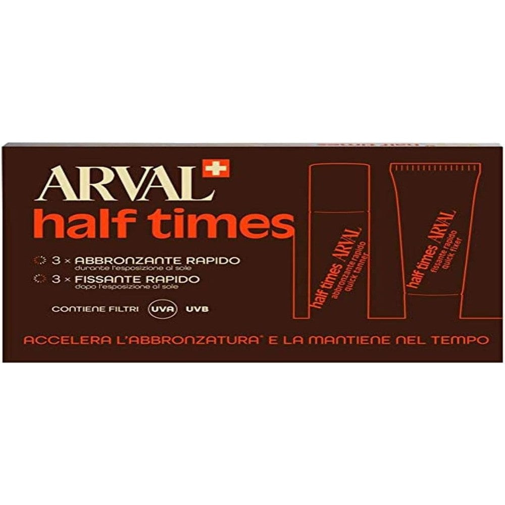ARVAL Half Times Tanning Accelerator premium bottle front view for rapid sunless tanning results.