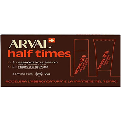 ARVAL Half Times Tanning Accelerator premium bottle front view for rapid sunless tanning results.