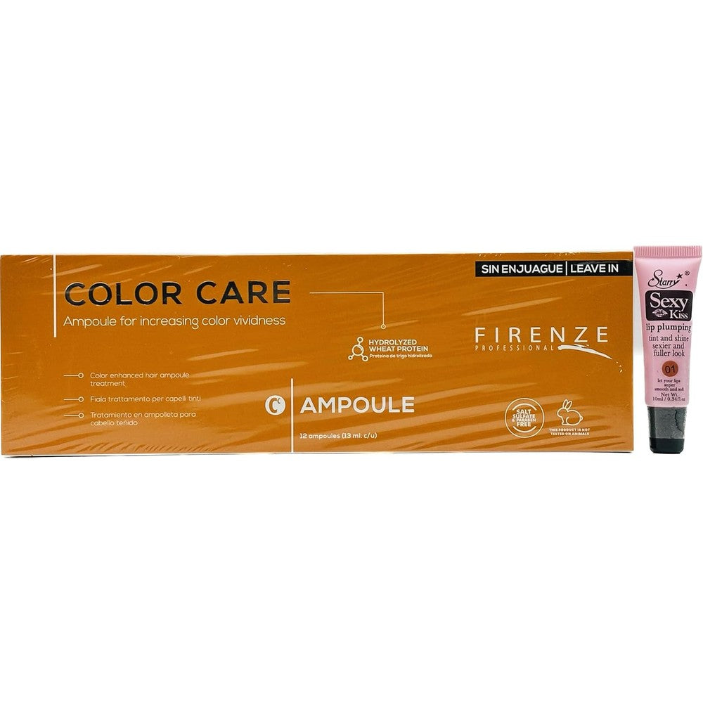 Firenze Professional Color Care Ampoules front box view showing twelve leave-in hair lotion vials for salon-grade color protection.