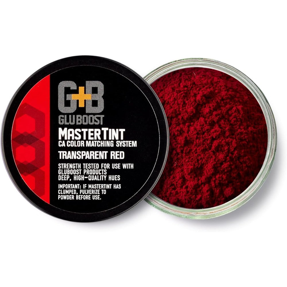 GluBoost MasterTint Jar Red front view showing the premium color matching additive container.