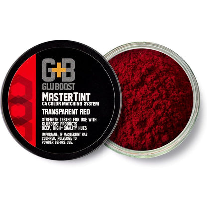 GluBoost MasterTint Jar Red front view showing the premium color matching additive container.