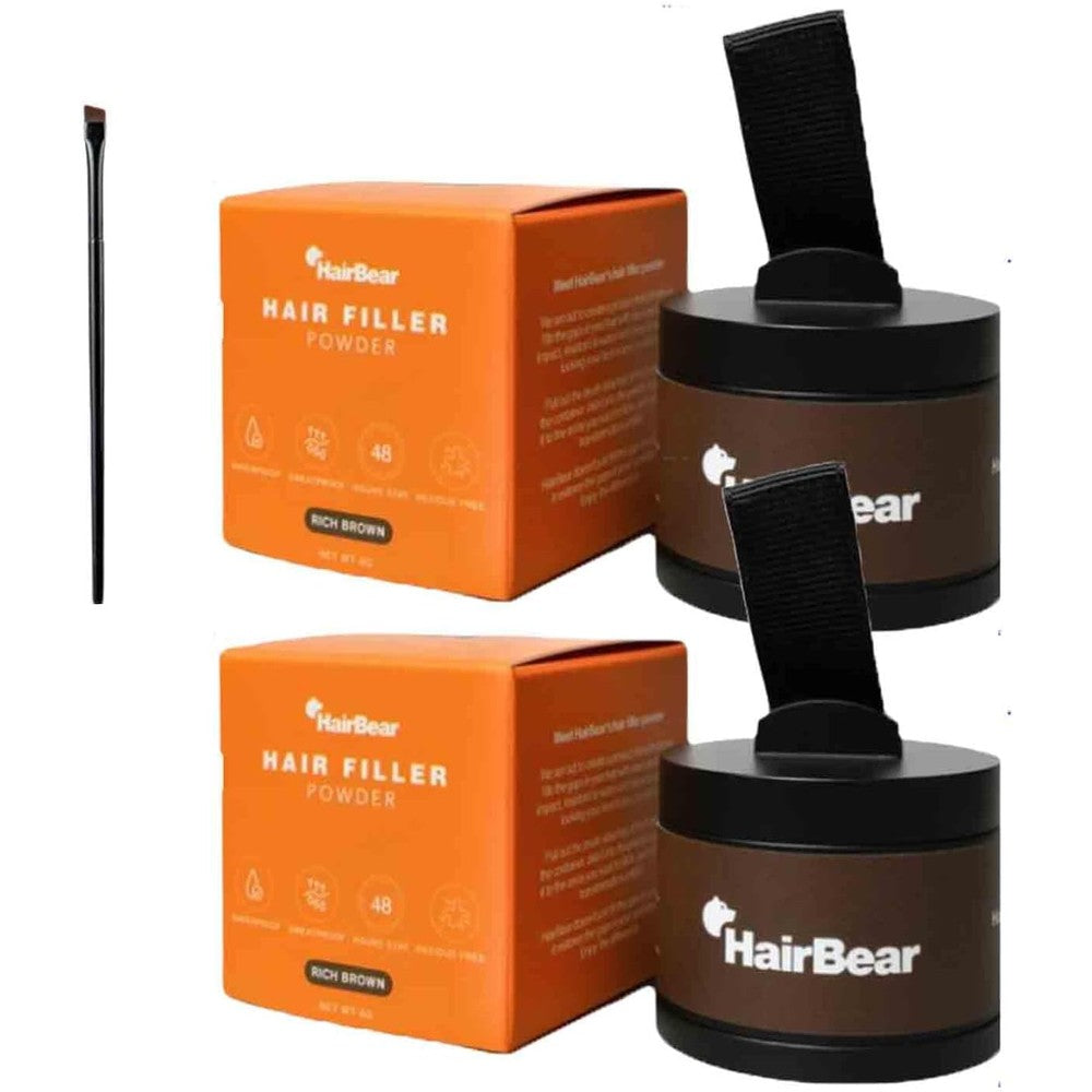 HairBear hair filler powder natural black front view packaging stick for scalp coverage