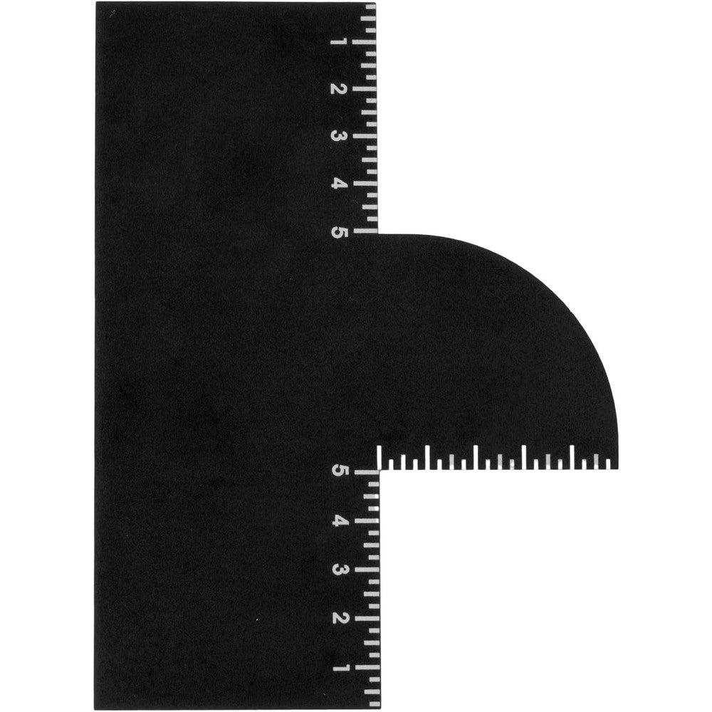 CourtStencil enhancement card for barbers front view showing measurement indicators for hairline symmetry