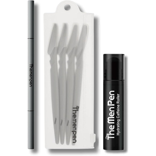 The Men Pen Refresher Kit front view of dark brown grooming set packaging