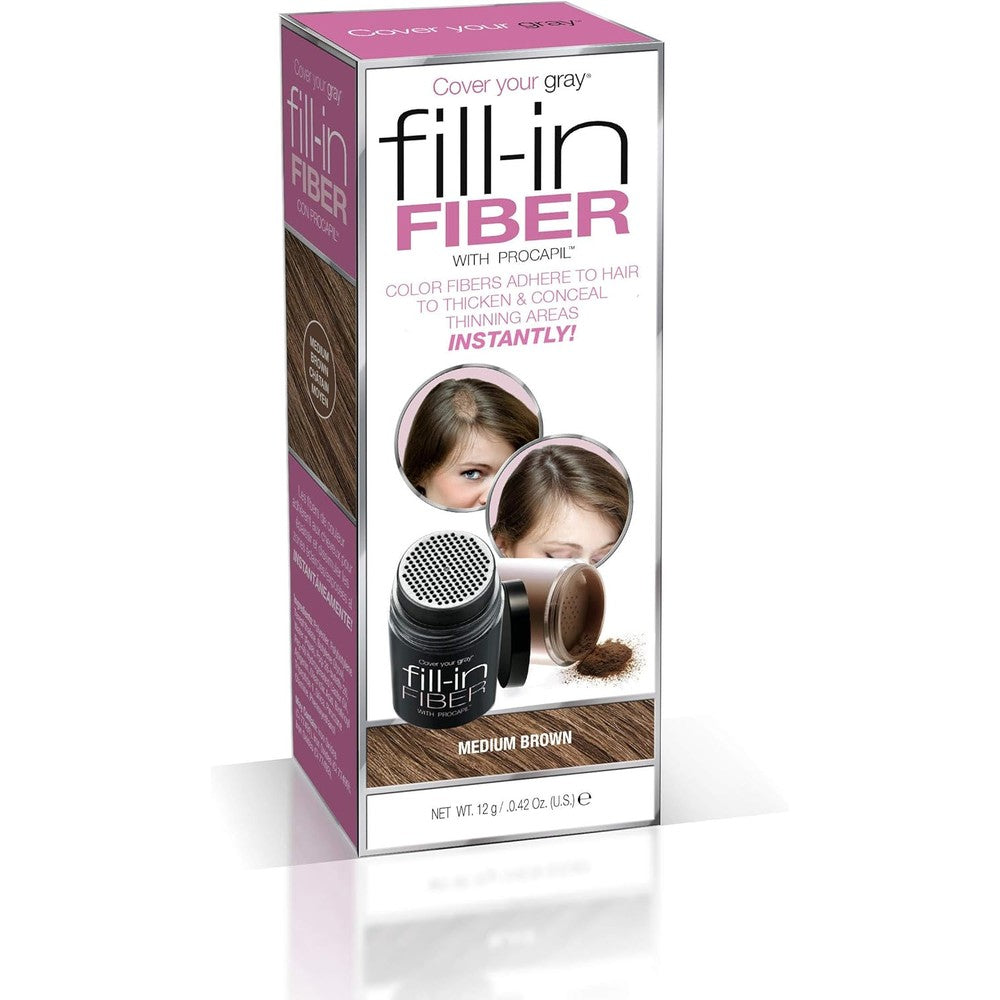 Cover Your Gray Pro Fill-In Fibers Medium Brown front view hair concealer powder