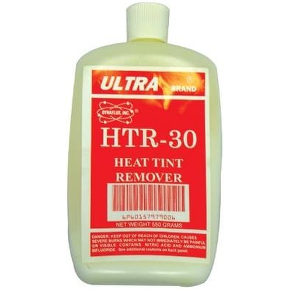 Dynaflux HTR-30 Chemical Heat Tint Remover 550 Grams front view bottle for industrial stainless steel cleaning