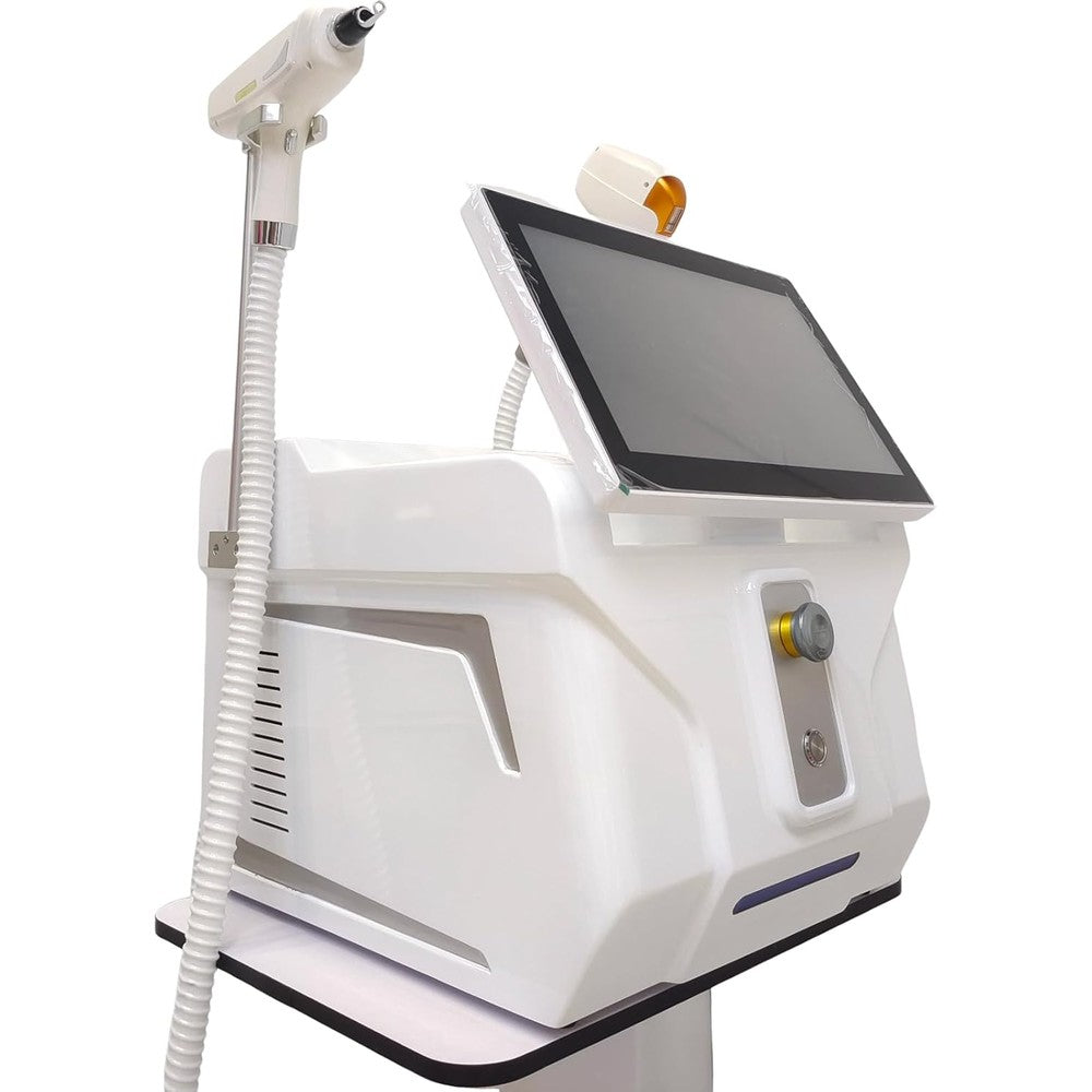 Generic Q Switch Nd Yag professional 2 in 1 hair removal machine front view featuring the touchscreen interface and vertical design.