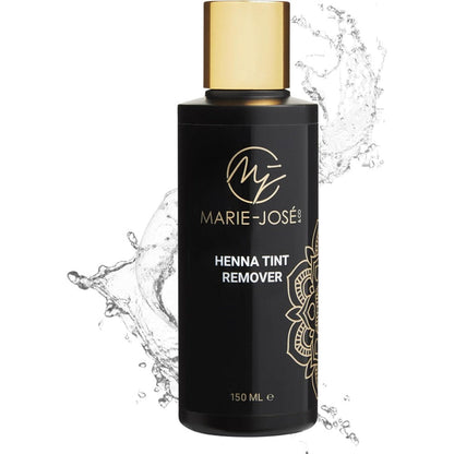 Marie-JosÃ© Henna Tint Remover 5 fluid ounce front view black bottle with gold cap professional eyebrow dye stain remover