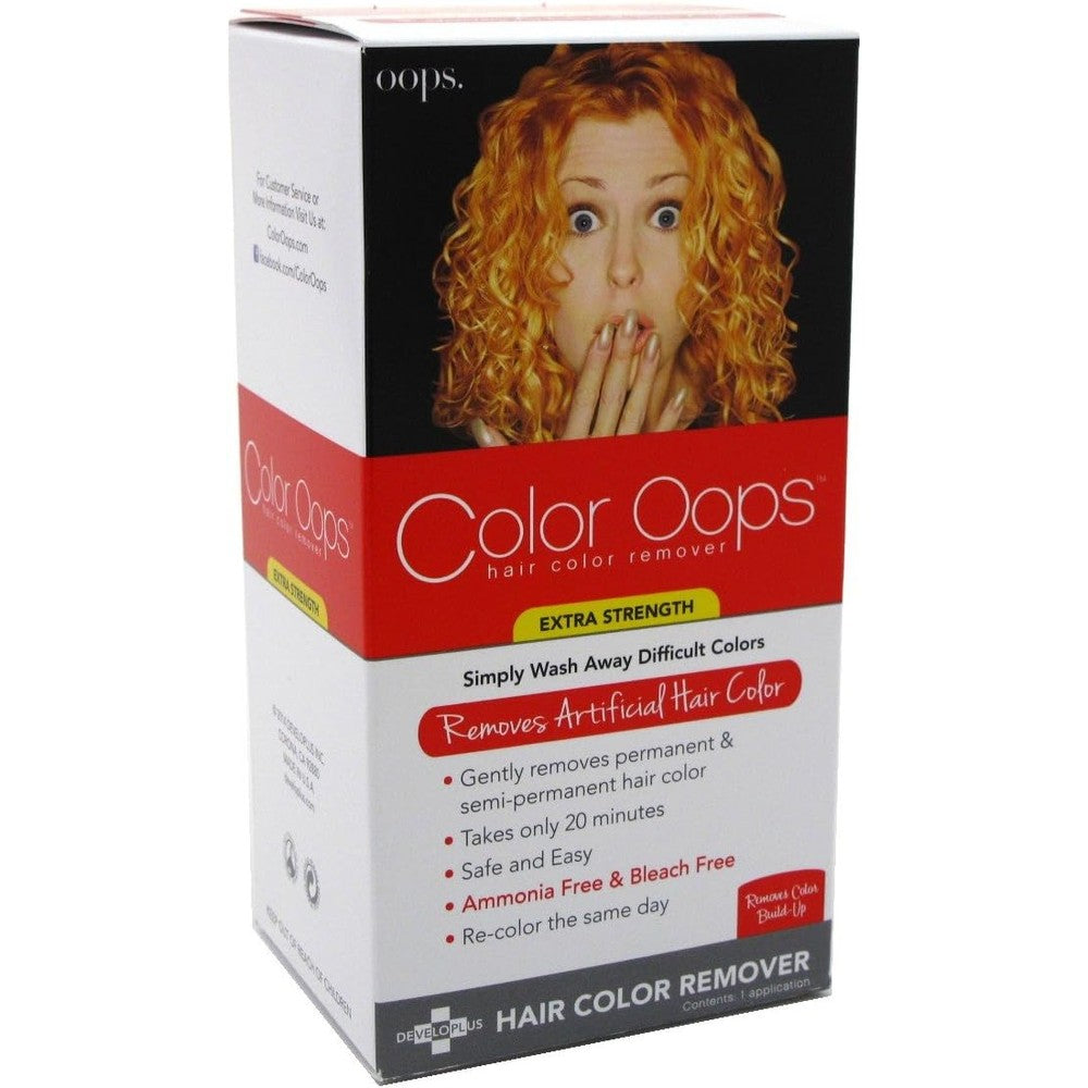 Developlus Color Oops Extra Strength Hair Color Remover front view packaging for safe home hair dye removal