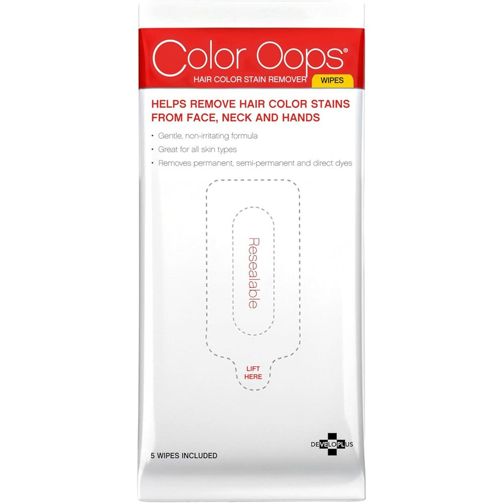 Color Oops Hair Color Remover Wipes 5 Count front packaging view showing coconut oil base benefit
