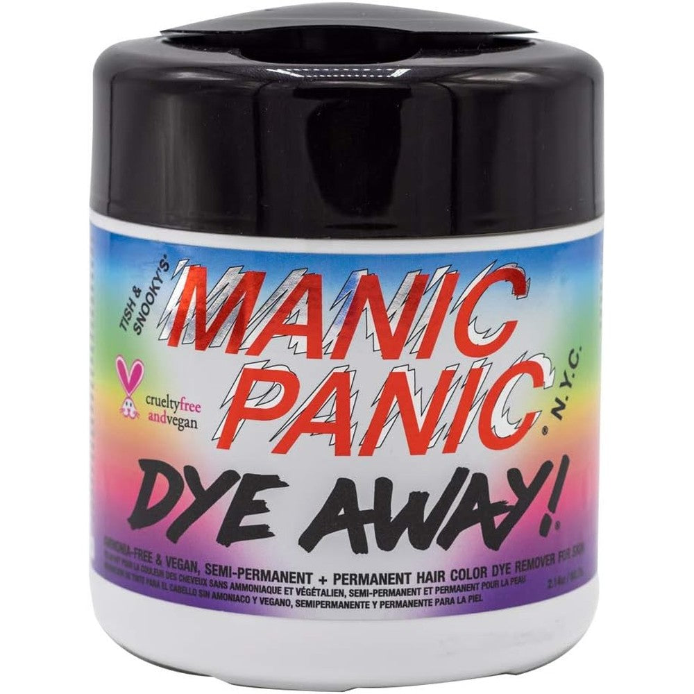 Manic Panic Dye Away Hair Dye Remover Wipes front view canister showing fifty count text