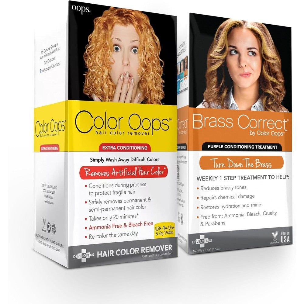 Color Oops Extra Conditioning Hair Color Remover and Brass Correct Bundle front packaging view