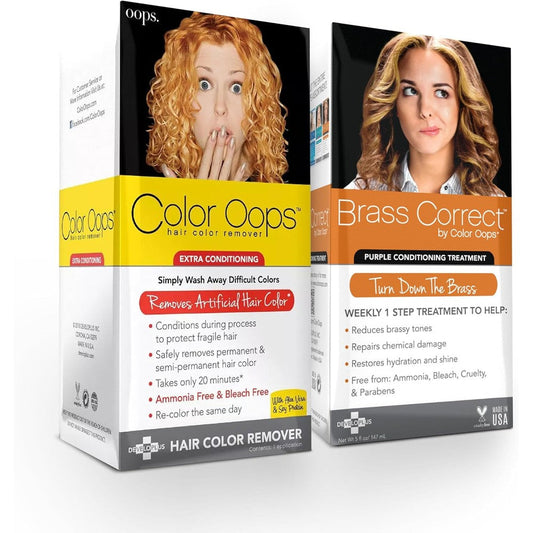 Color Oops Extra Conditioning Hair Color Remover and Brass Correct Bundle front packaging view