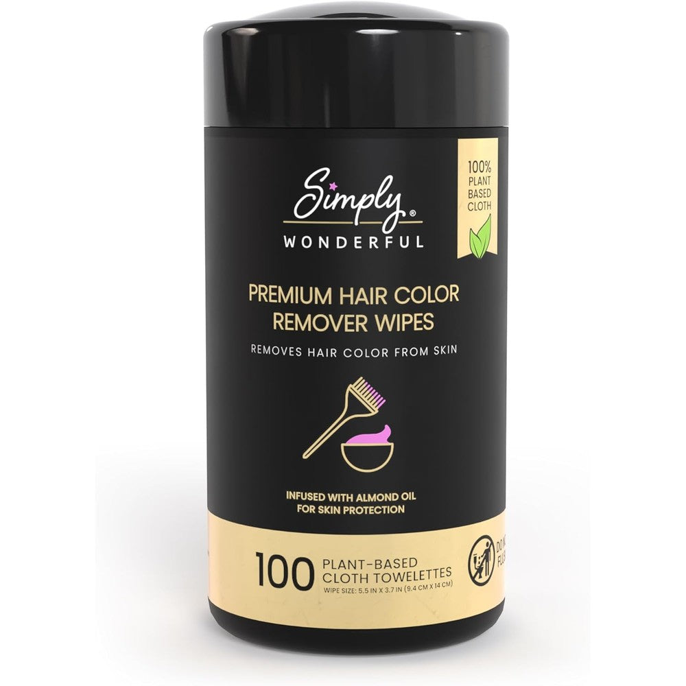 Simply Wonderful hair color remover wipes 100 count canister front view for face skin stain removal