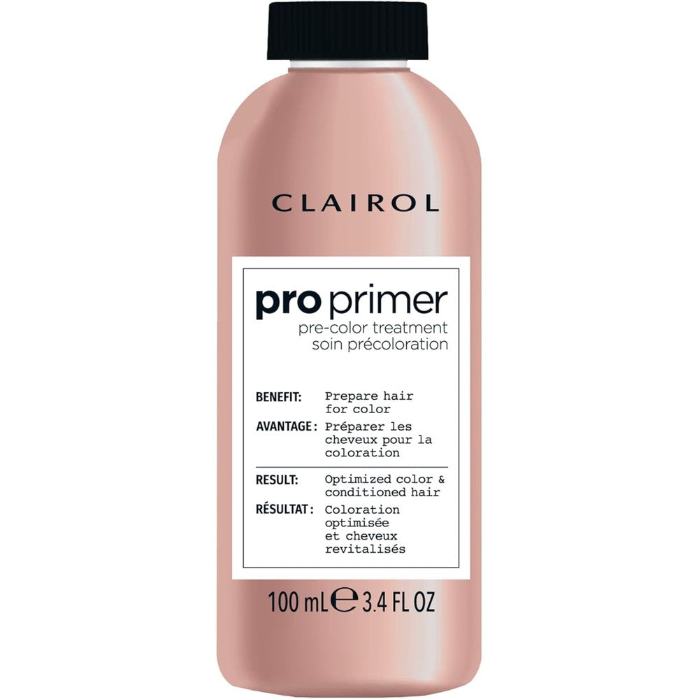 Clairol Pro Primer Pre-Color Treatment front view bottle for salon quality hair prep