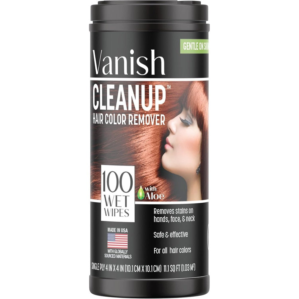 Vanish Cleanup hair color and hair dye remover wipes 100 count front canister view