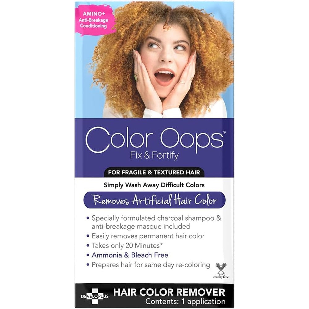 Color Oops Fix and Fortify Bond Rejuvenating Color Remover kit front view showing the product packaging and included hair repair components