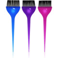 Soft 'N Style 3 Piece Translucent Dye Brush Set with blue, pink, and purple handles for hair coloring.