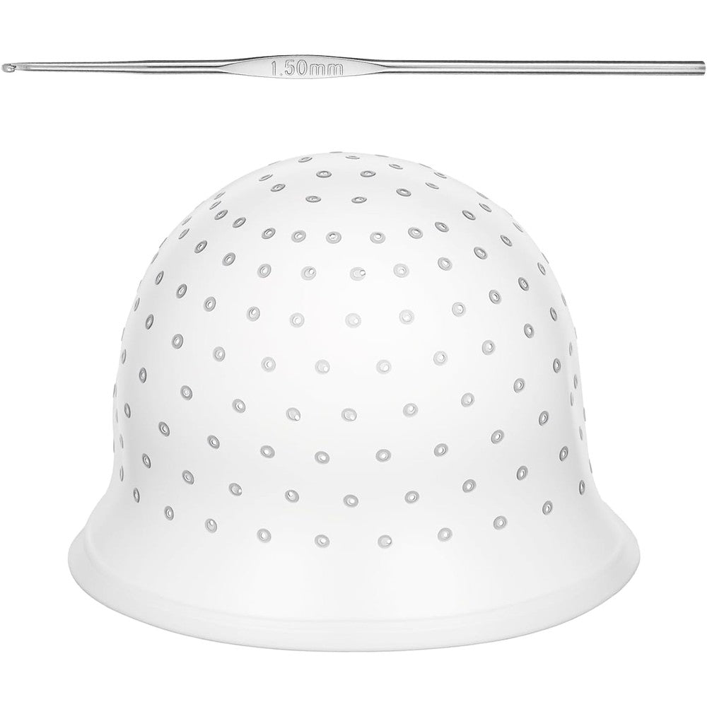 Rishvi Punched Silicone Highlight Hair Cap With Metal Hook For Professional Salon Hair Coloring Streaking And DIY Dyeing Tools For Women And Men - Image 1